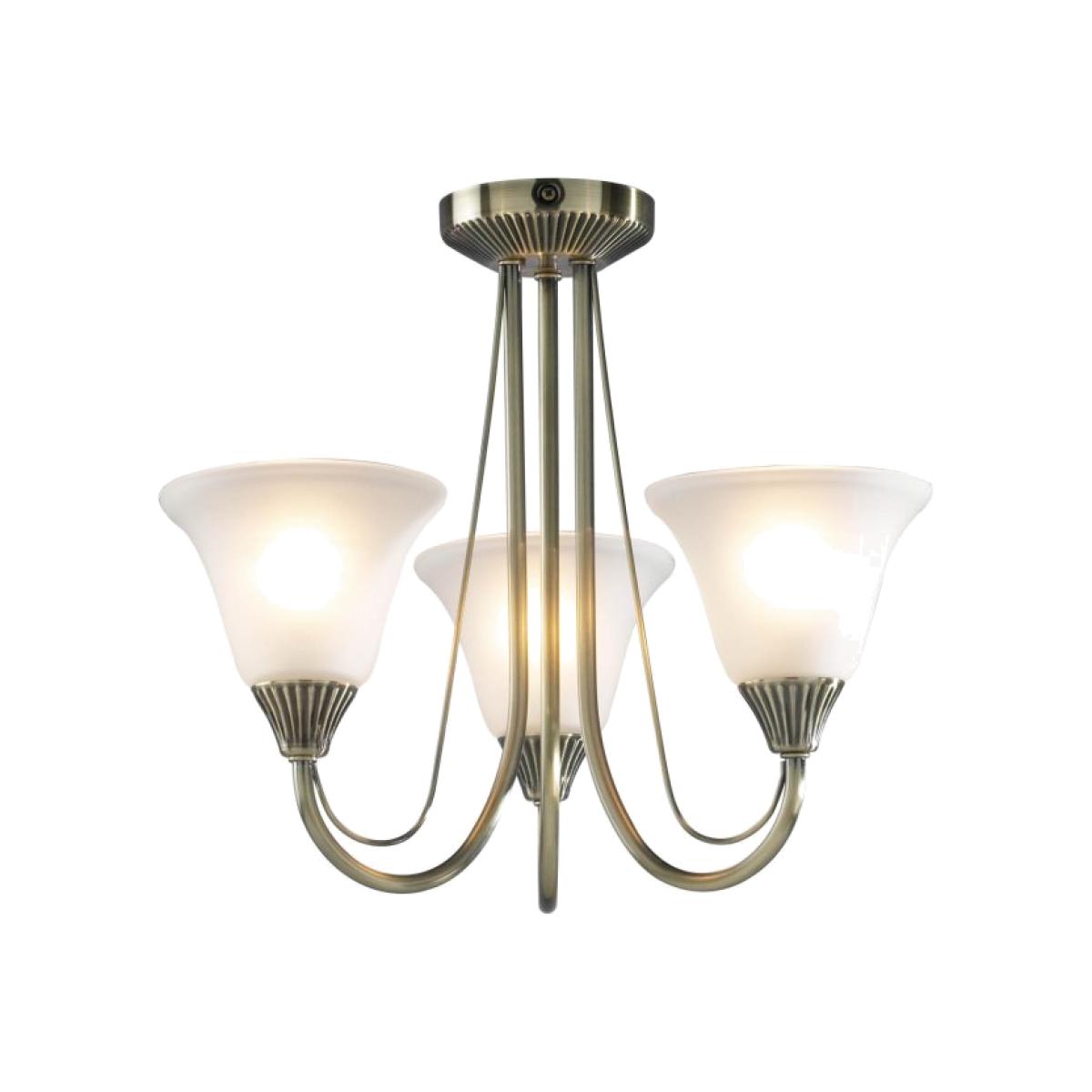 dar lighting BOS03 Boston 3 Light Semi Flush Antique Brass complete with Glass