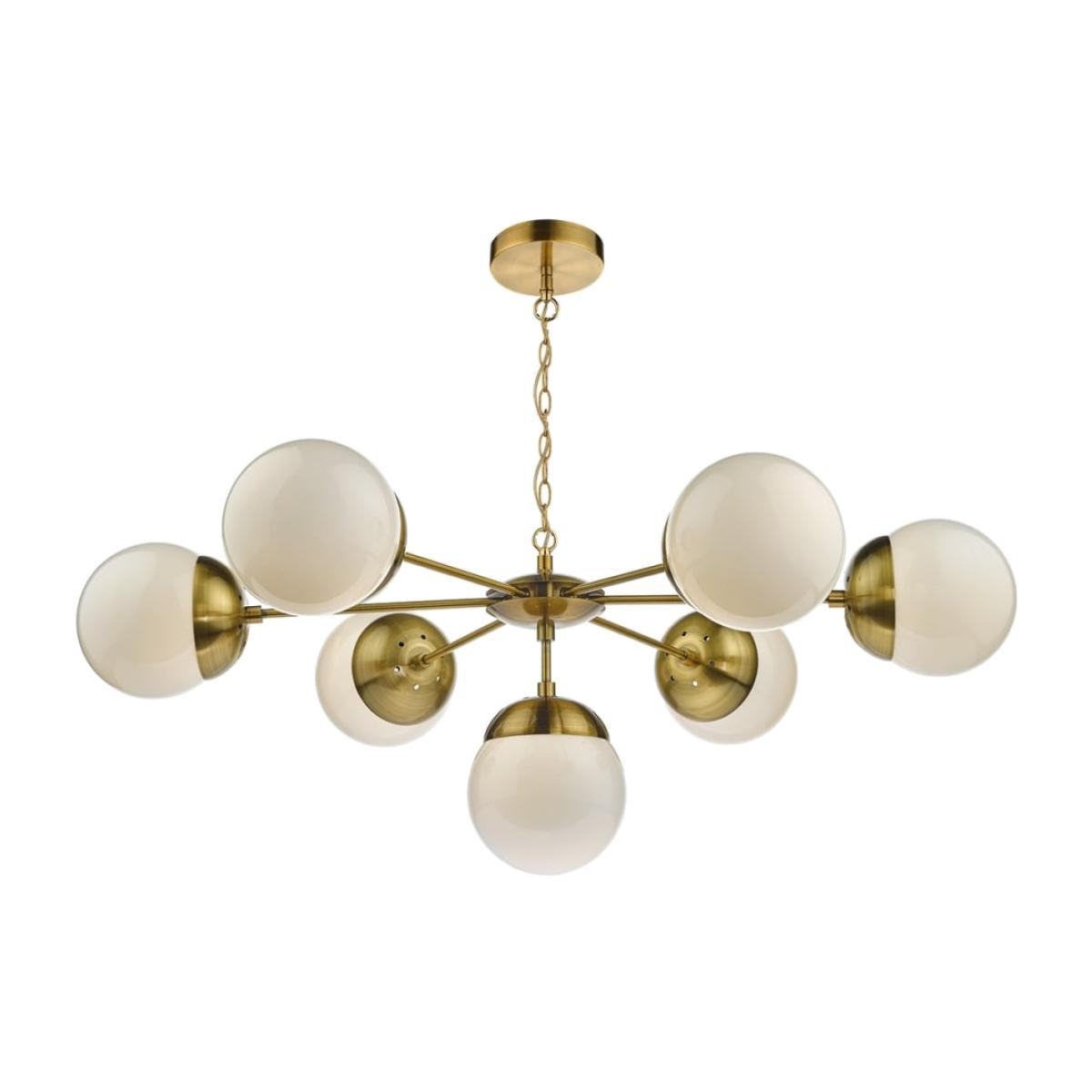 Dar Lighting BOM3435 Bombazine 7 Light Pendant Natural Brass And White Opal Glass