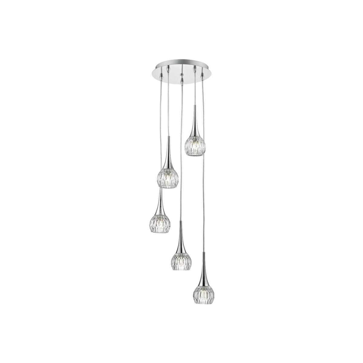 Dar Lighting LYA0550 Lyall 5 Light Spiral Polished Chrome And Decorative Glass