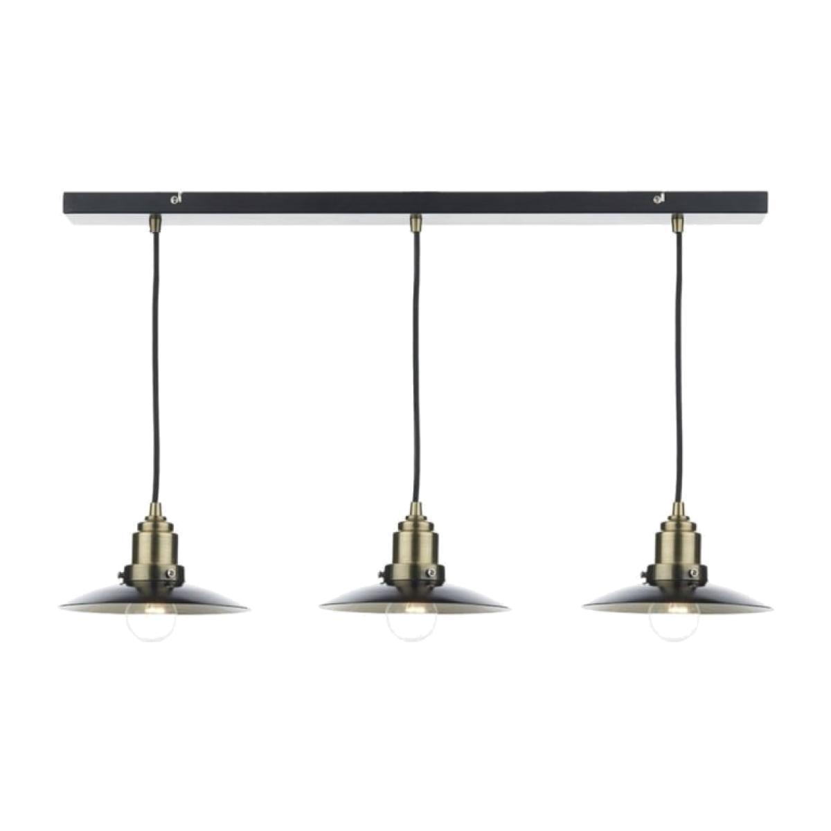 dar lighting Han0354 Hannover 3 Light Bar Pendant Black Antique Brass