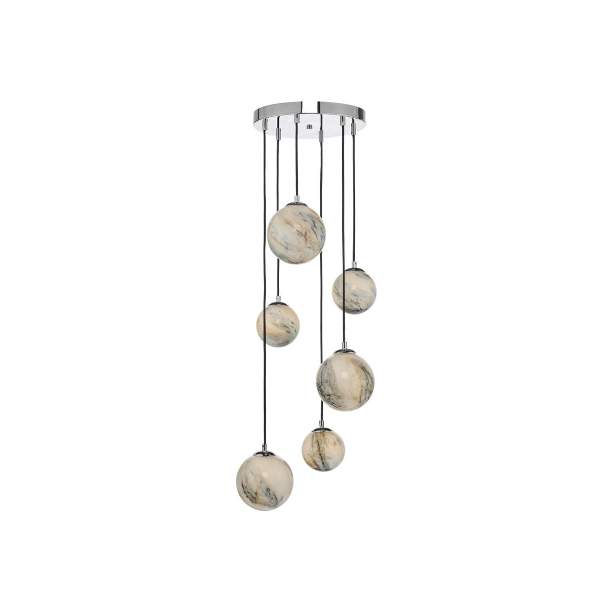 dar lighting Mik0650 Mikara 6 Light Cluster Pendant Marble Effect Glass and Polished Chrome