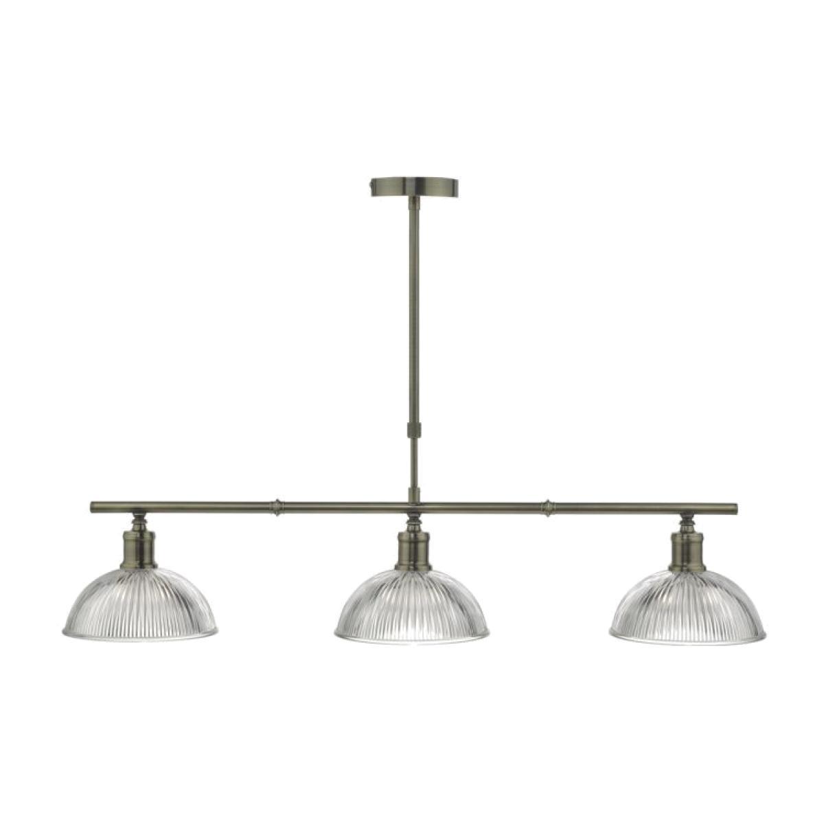 Dar Lighting DAR0375 Dara 3 Light Bar Pendant Antique Brass and Glass