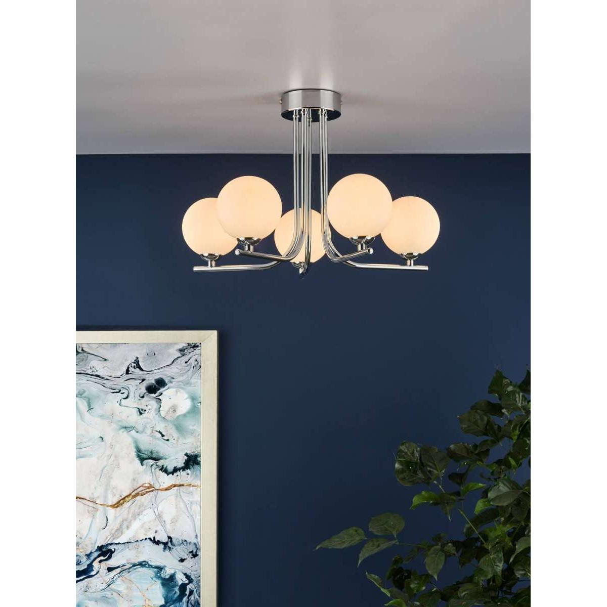 dar lighting CRA5450-02 Cradle 5 Light Semi Flush Polished Chrome Opal Glass – image 4
