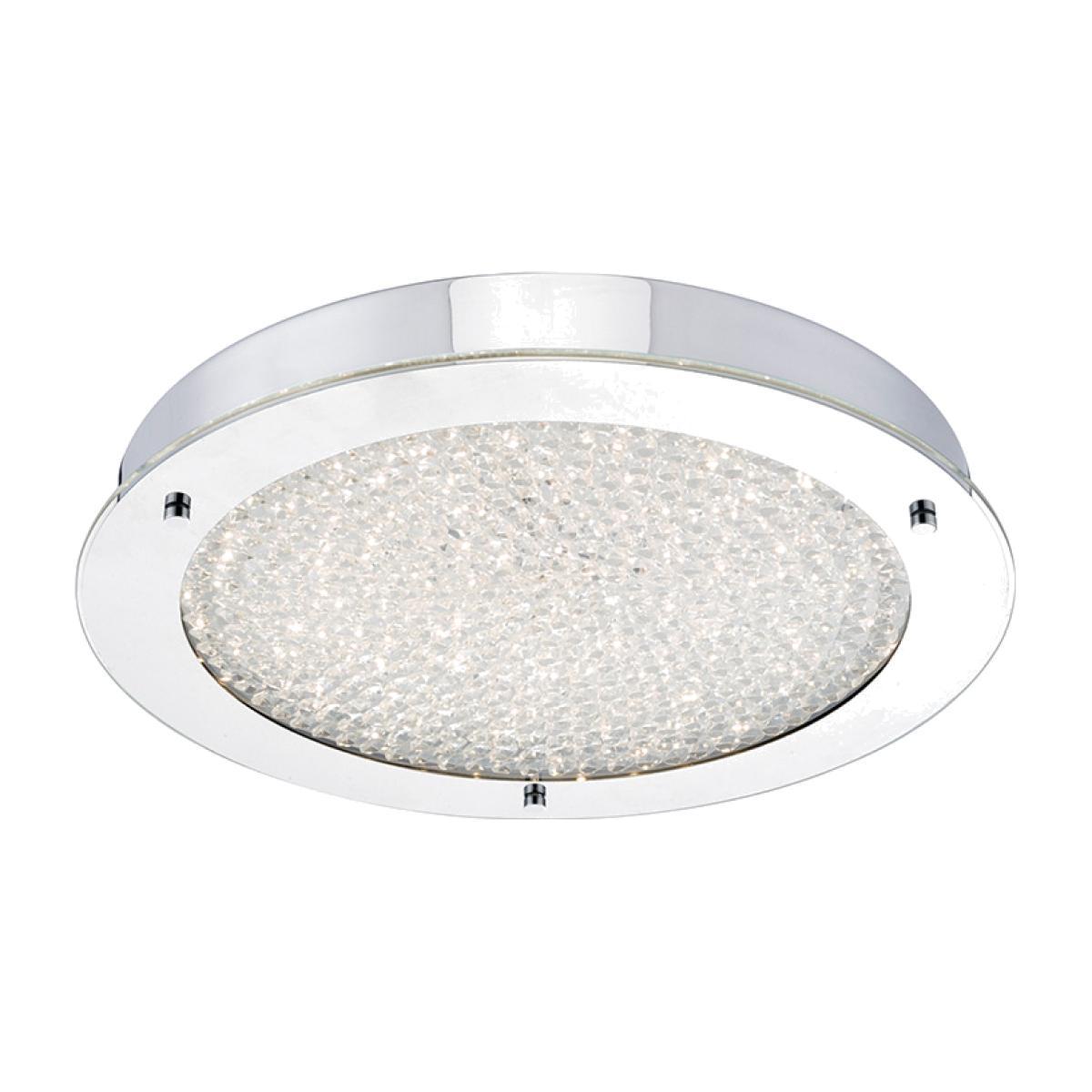 Dar Lighting PET5050 Peta Large LED Flush Polished Chrome And Crystal Beads IP44