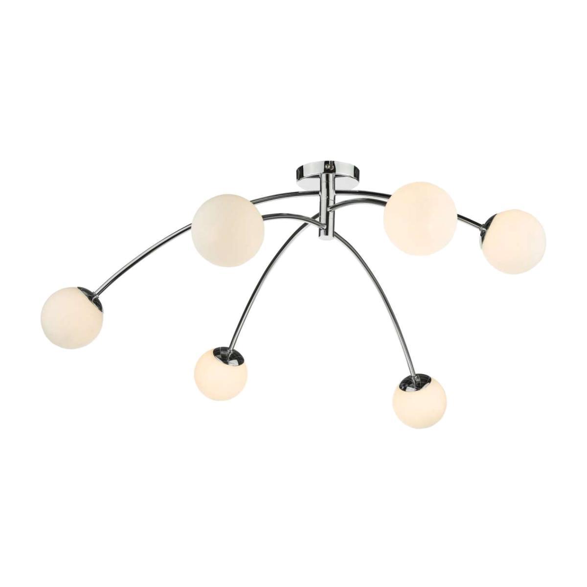 dar lighting PUG6450 Puglia 6 Light Semi Flush Ceiling Light Polished Chrome Opal Glass