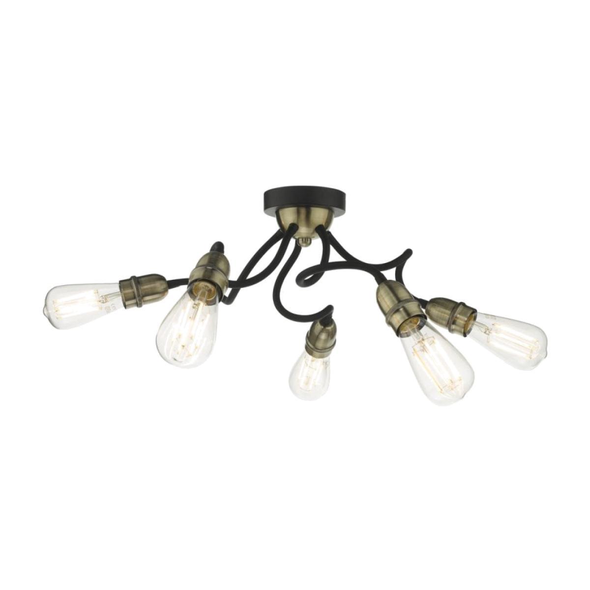 dar lighting EYD5475 Eydie 5 Light Semi Flush Matt Black Antique Brass