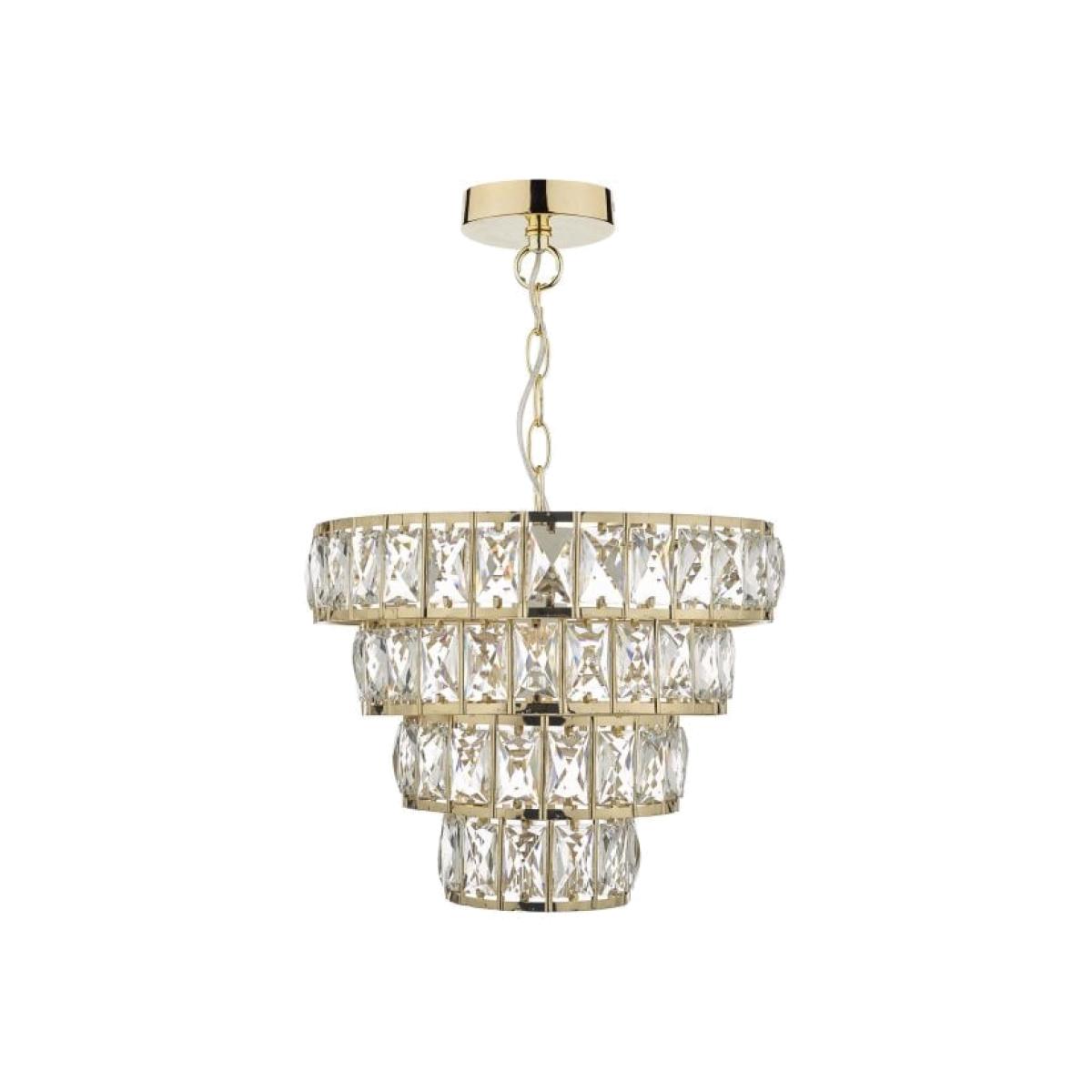 dar lighting Cer0135 Cerys 1 Light 4 Tier Pendant Crystal and Gold