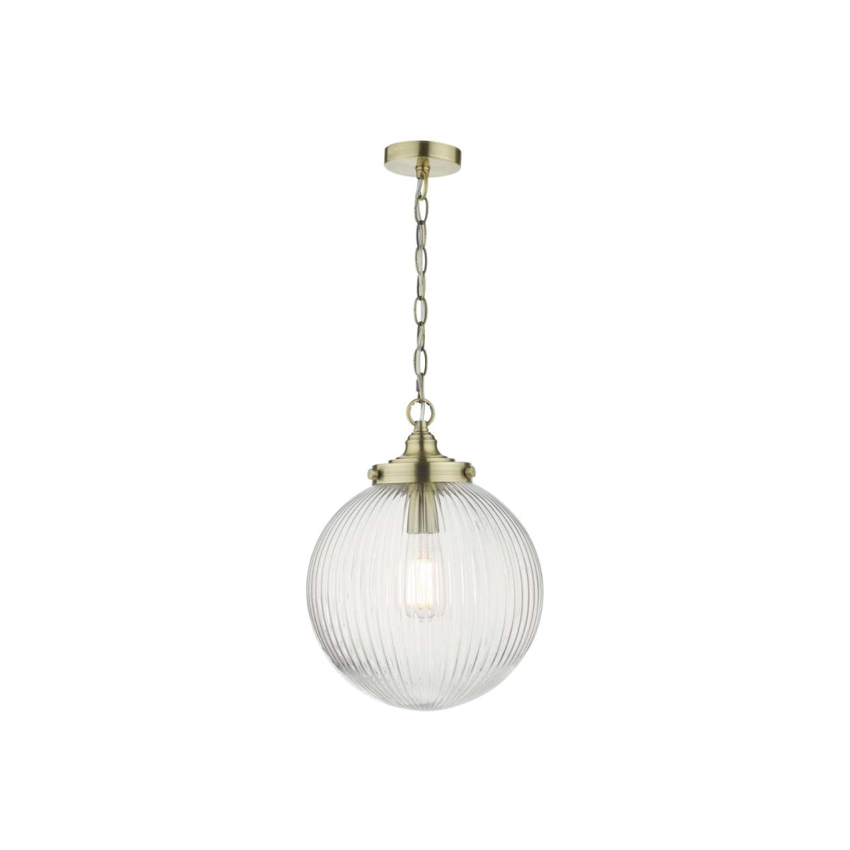 dar lighting Tam0175 Tamara 1 Light Single Pendant Antique Brass Ribbed Glass