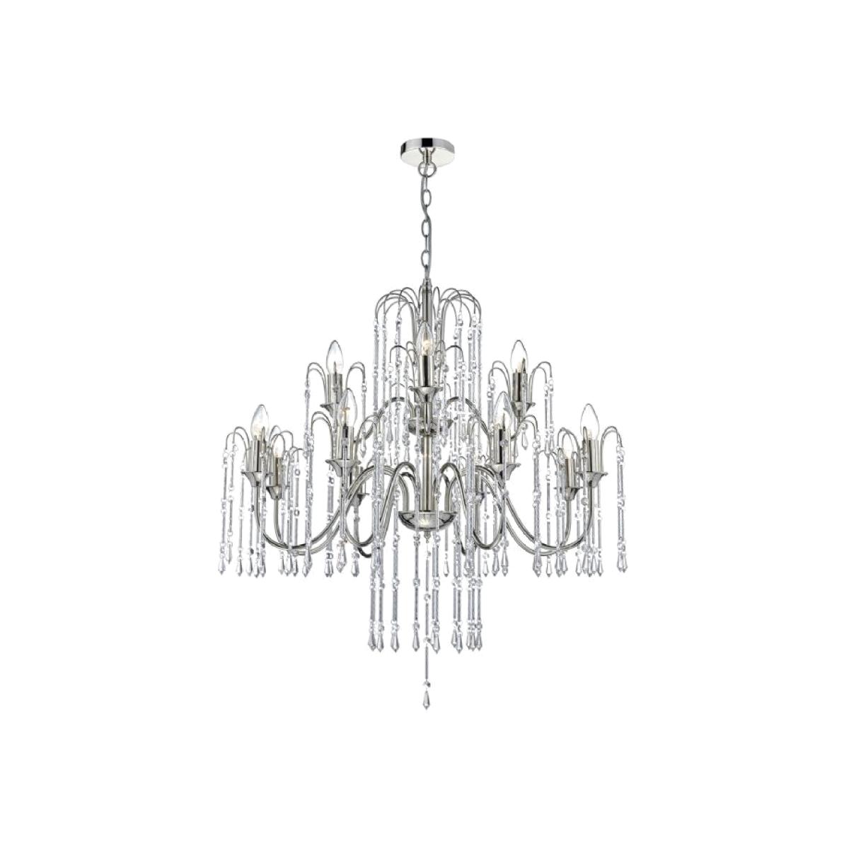 dar lighting DAN1238 Daniella 12 Light Pendant Polished Nickel With Chrome Rods And Crystal Beads