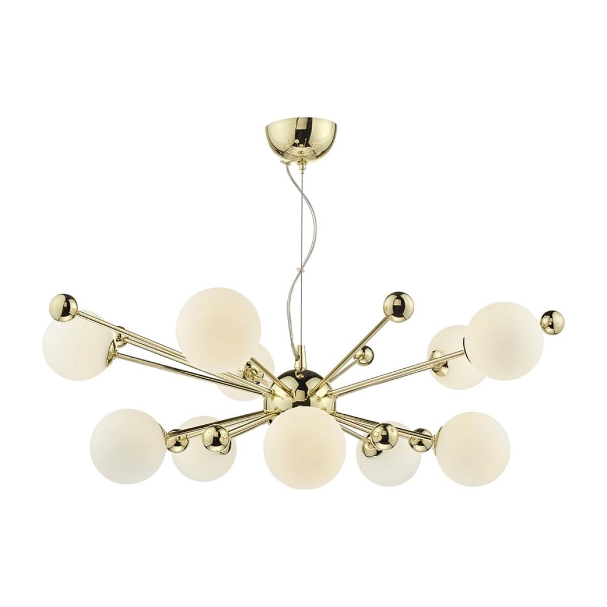 dar lighting Urs2335 Ursa 10 Light Pendant Gold and Opal Glass