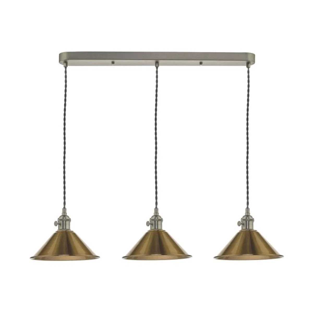 dar lighting Had3661-01 Hadano 3 Light Antique Chrome Suspension With Aged Brass Shades