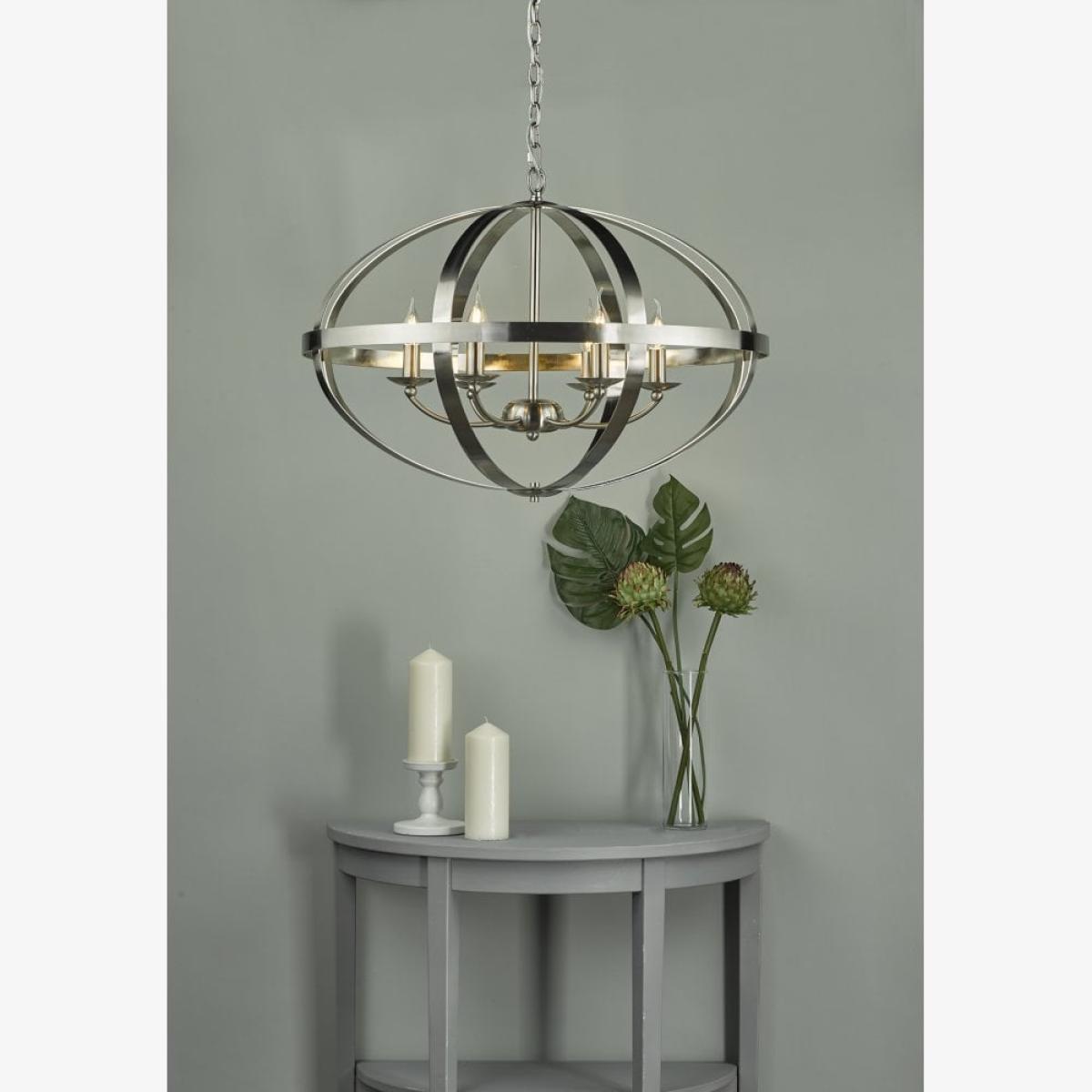 dar lighting Sym0646 Symbol 6 Light Pendant Satin Chrome