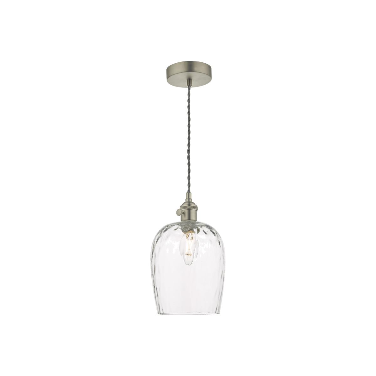 dar lighting Had0161-03 Hadano 1 Light Pendant Antique Chrome With Dimpled Glass Shade