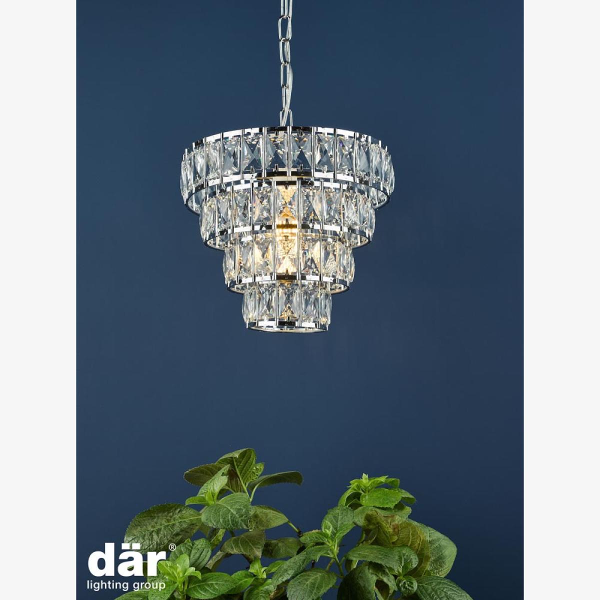 dar lighting Cer0150 Cerys Single Pendant Polished Chrome Crystal