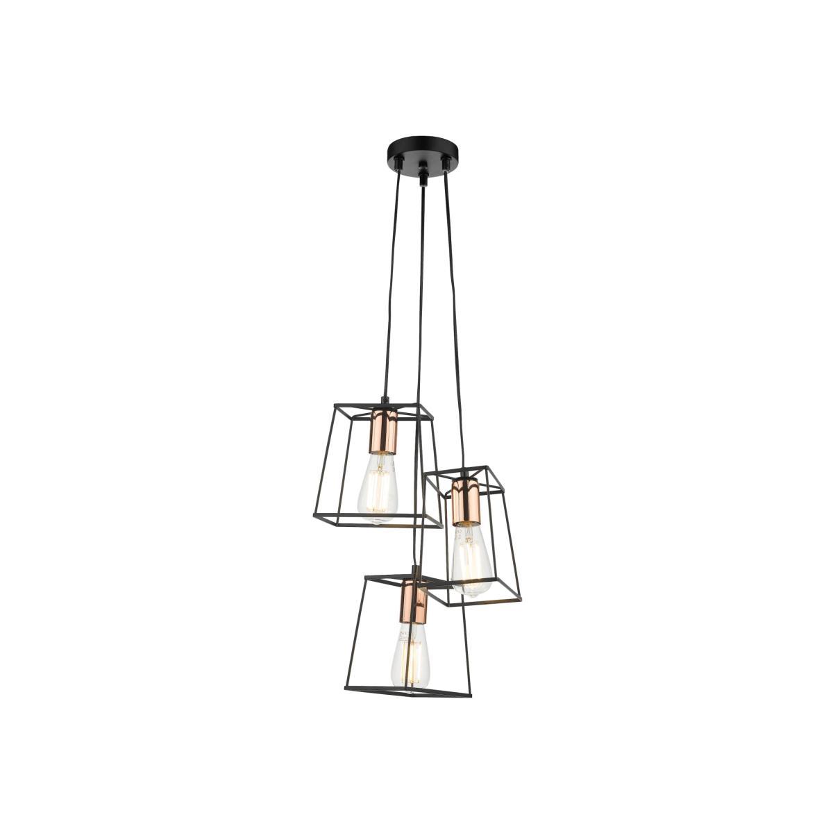 dar lighting Tow0322 Tower 3 Light Cluster Pendant Black and Copper