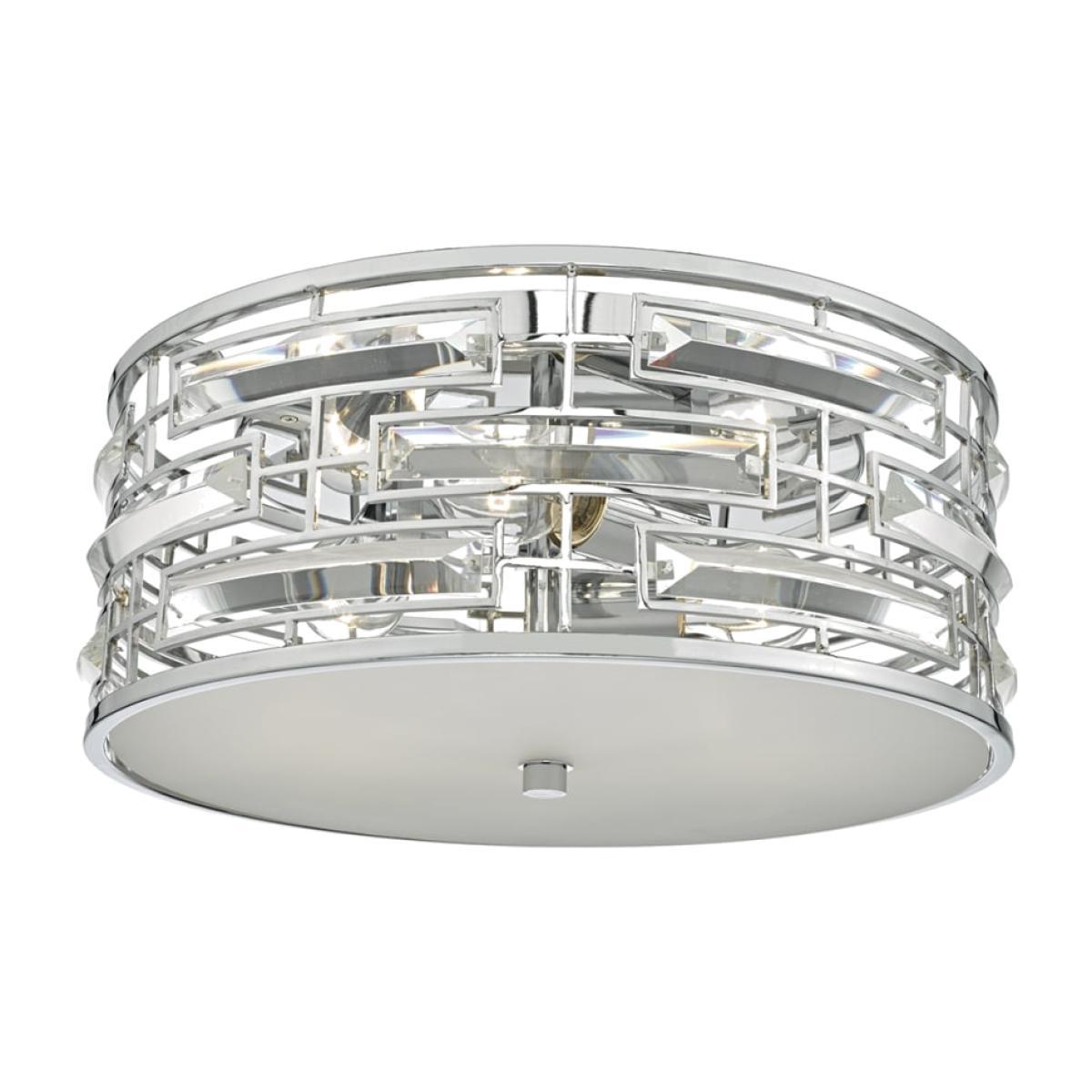 dar lighting SEV5250 Seville 3 Light Flush Polished Chrome and Crystal With Diffuser
