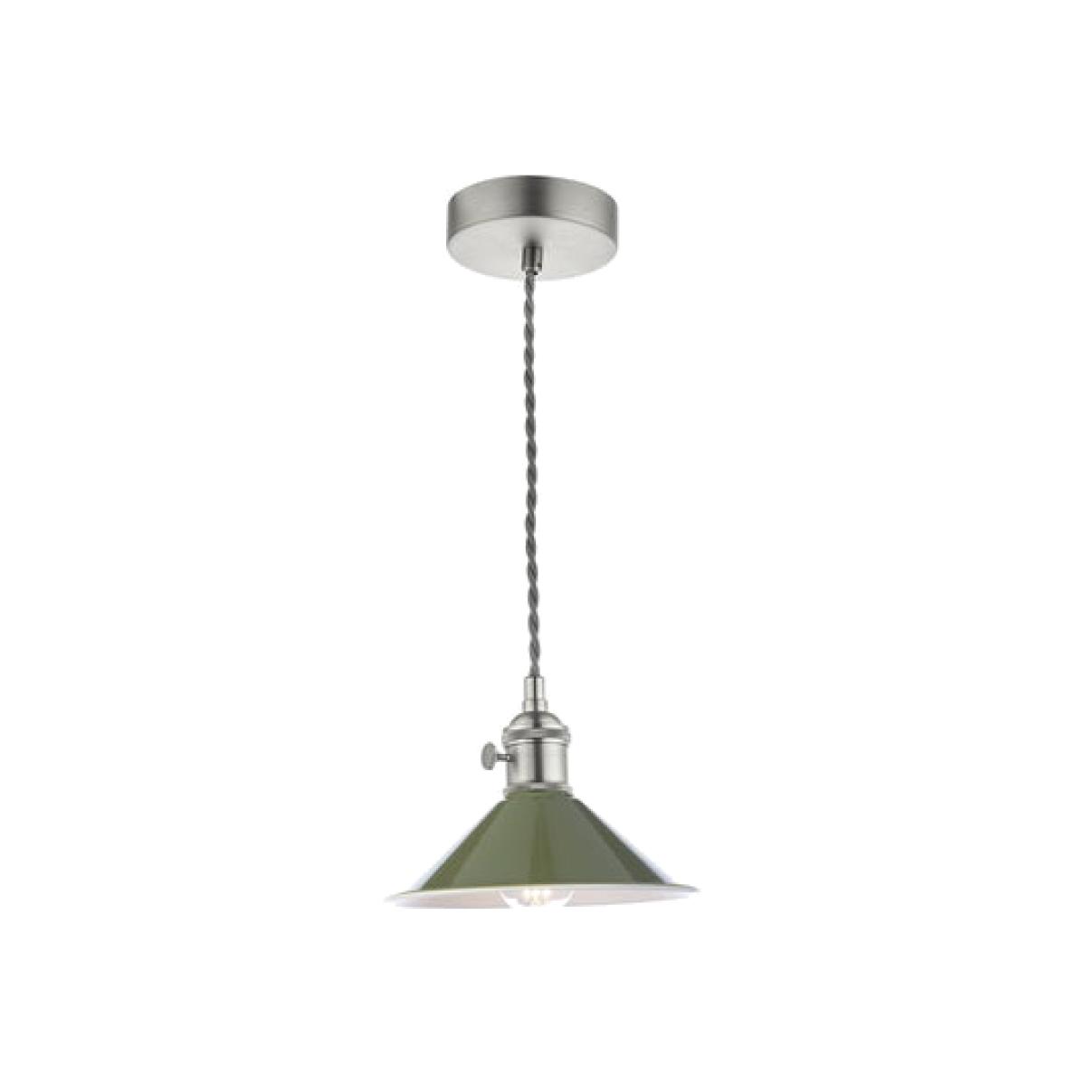 dar lighting Had0161-07 Hadano 1 Light Pendant Antique Chrome With Olive Green Shade
