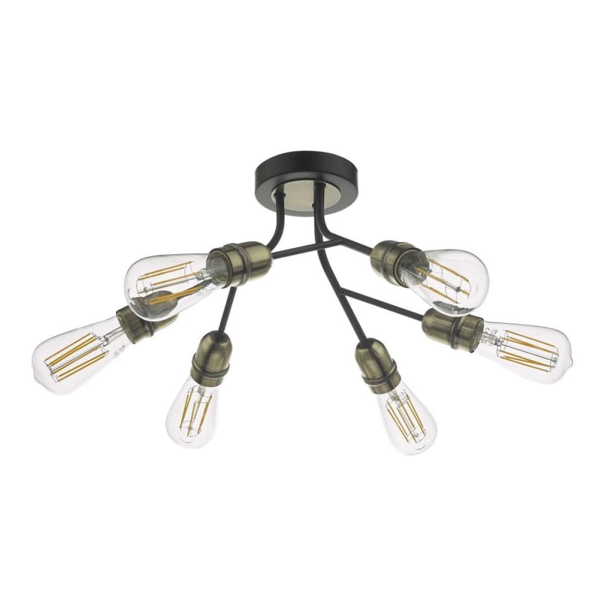 dar lighting REM0654 Remy 6 Light Semi Flush Black and Antique Brass – image 2