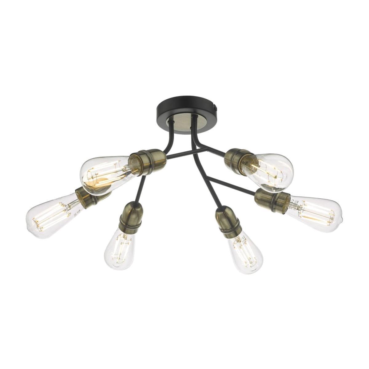 dar lighting REM0654 Remy 6 Light Semi Flush Black and Antique Brass – image 1