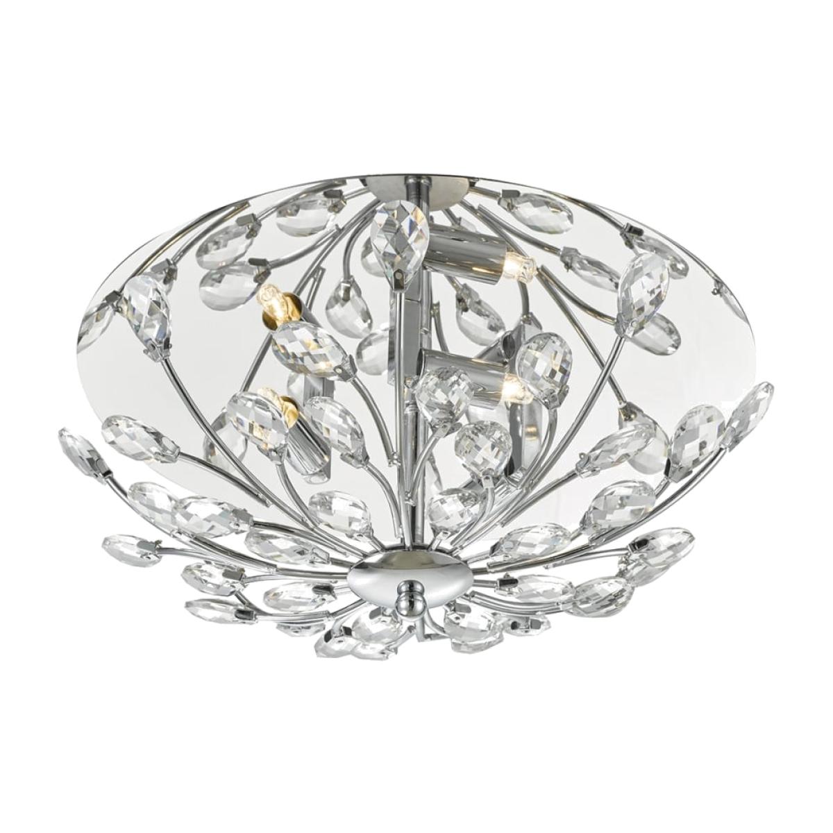 dar lighting ZAF5350 Zafir 3 Light Flush Flora Crystal Decoration Chrome Frame