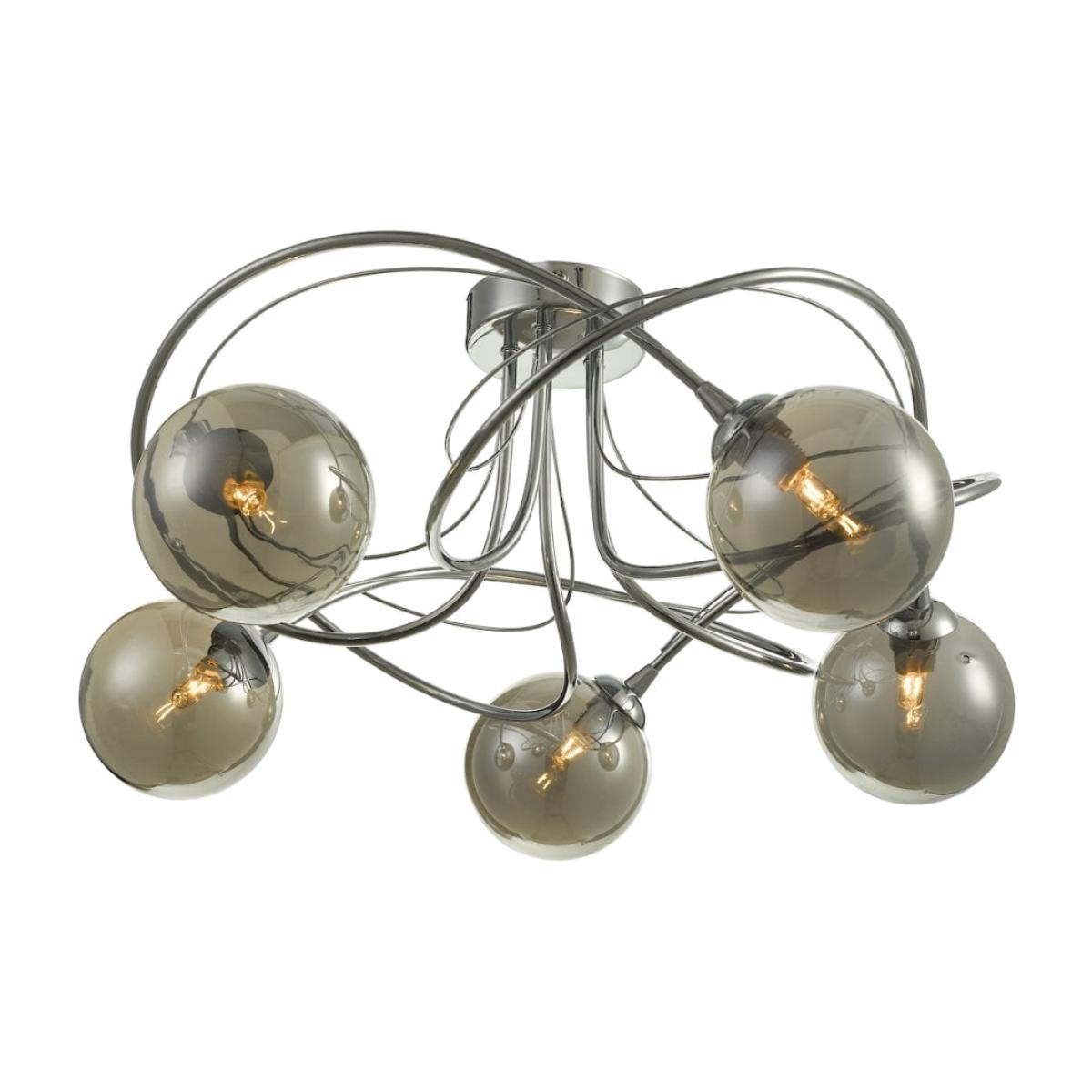 dar lighting Ona5450-01 Onawa 5 Light Semi Flush Polished Chrome With Smoked Glass