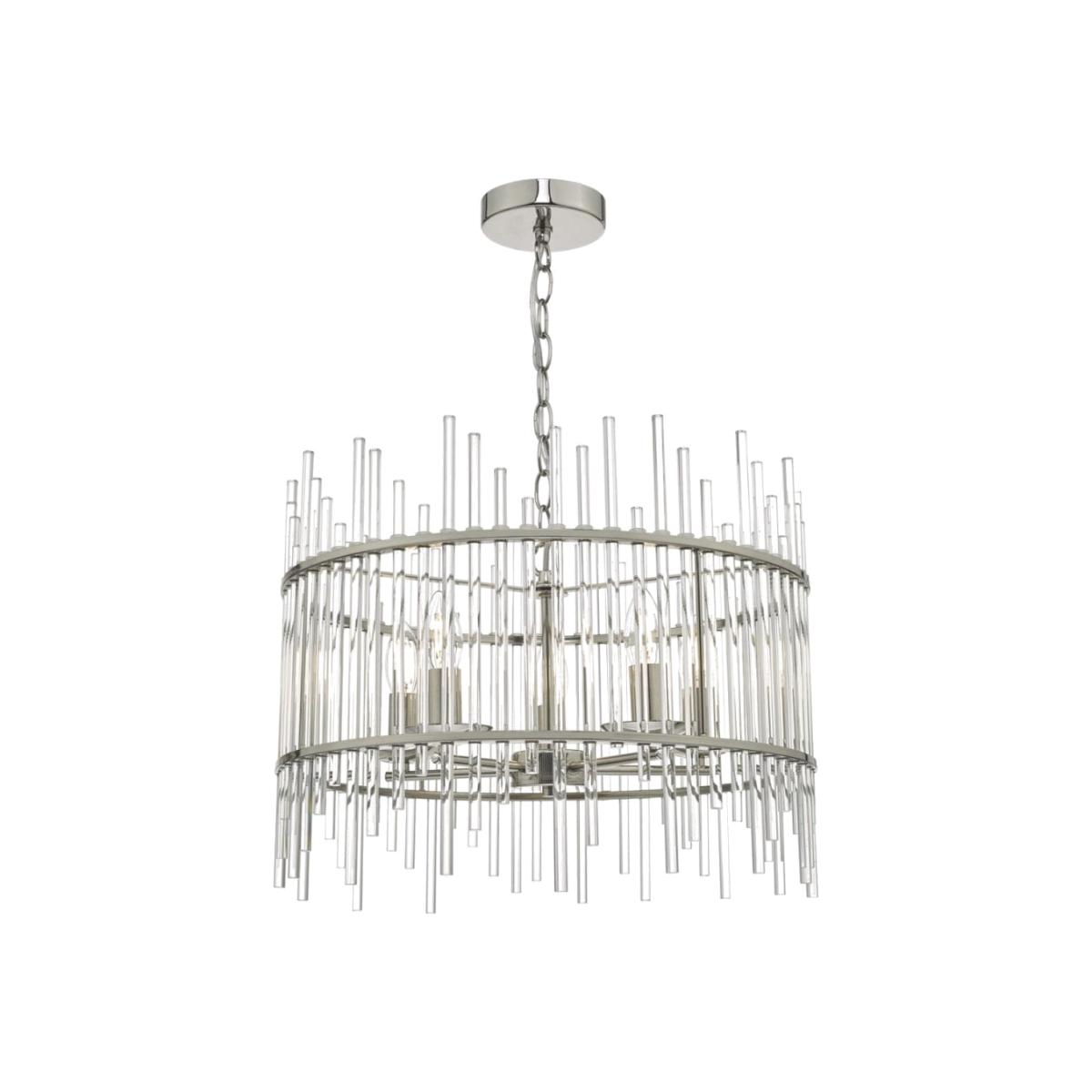 dar lighting OLY0538 Olyn 5 Light Pendant Polished Nickel and Glass