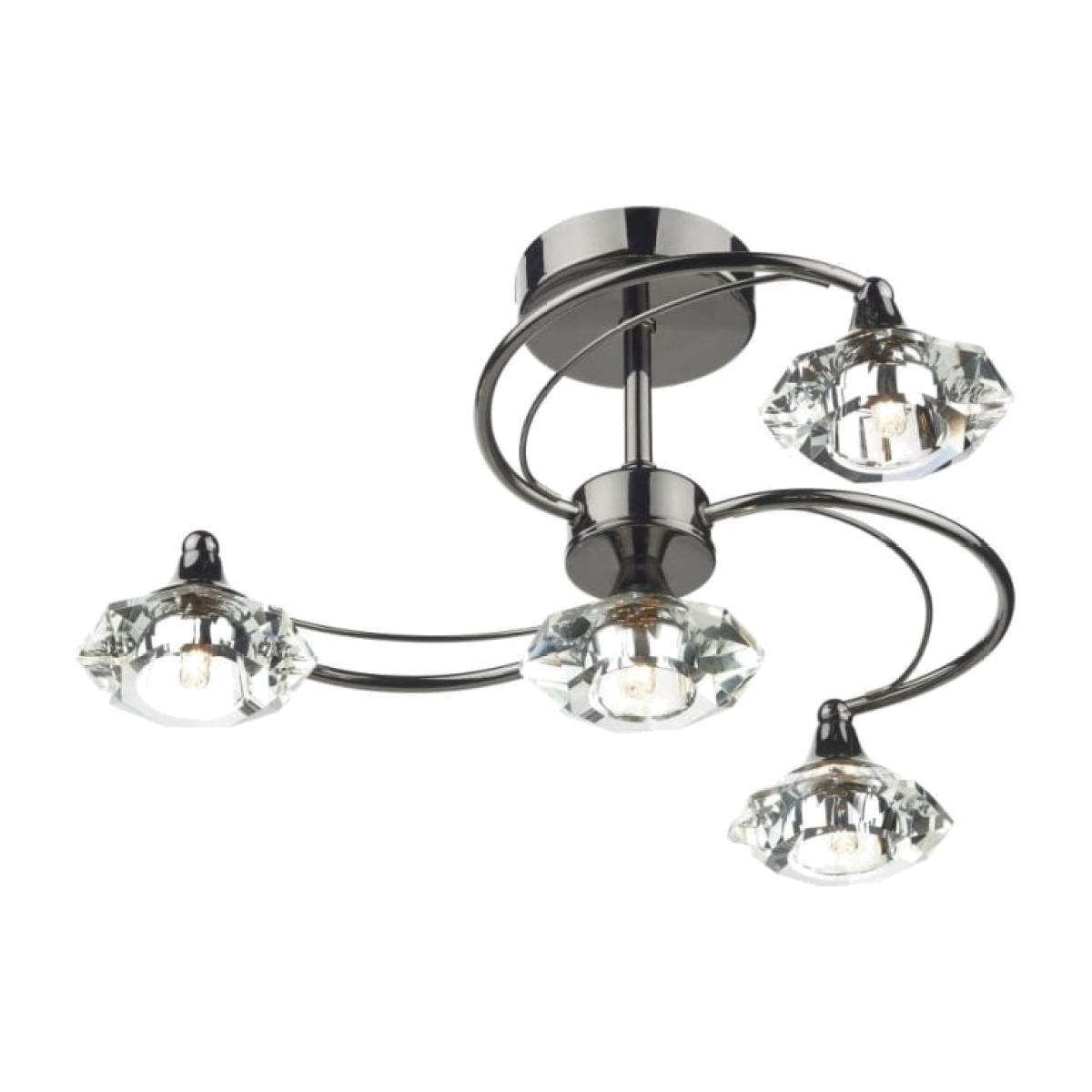 Dar Lighting LUT0467 Luther 4 Light Semi Flush Complete With Crystal Glass Black Chrome