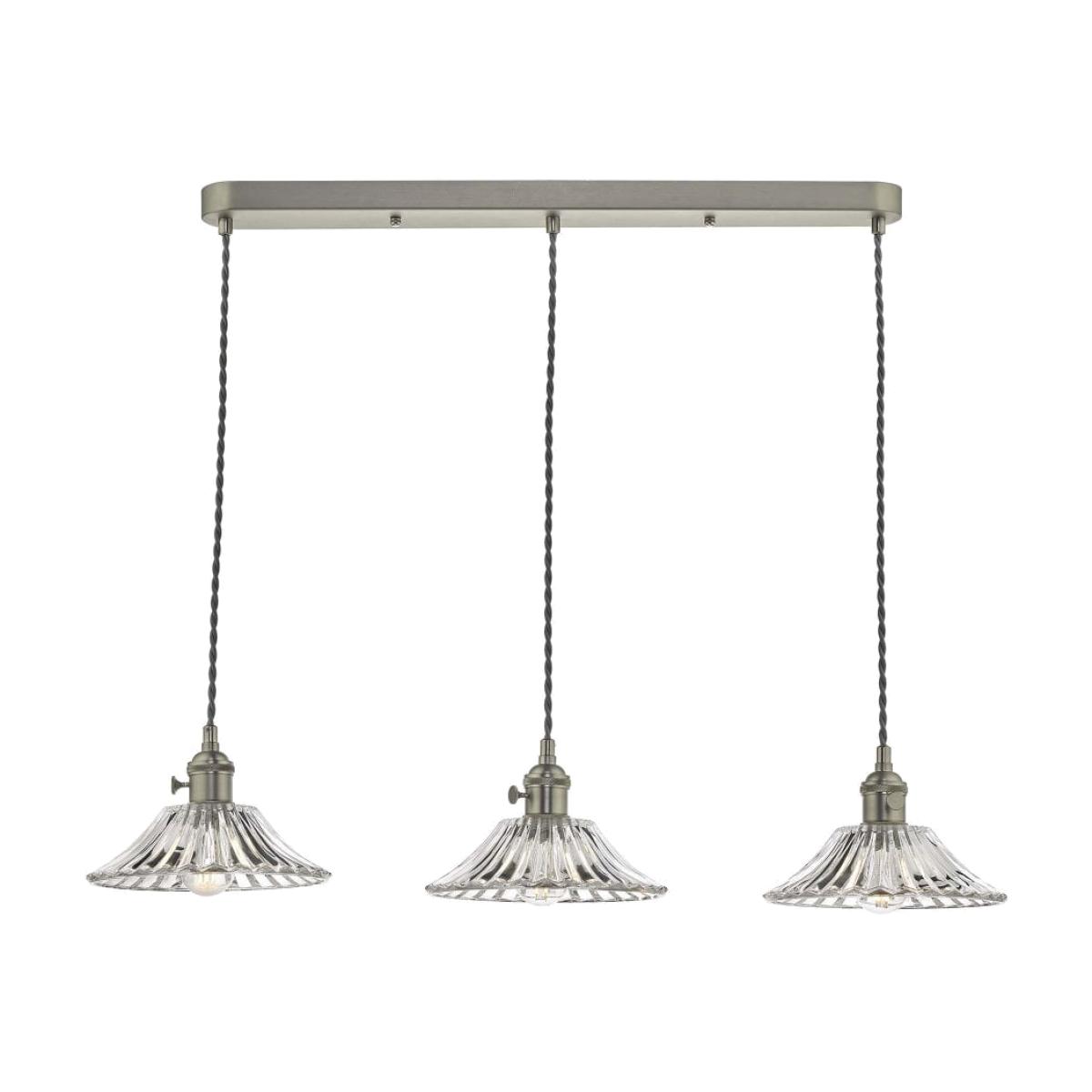 dar lighting Had3661-04 Hadano 3 Light Antique Chrome Suspension With Flared Glass Shades