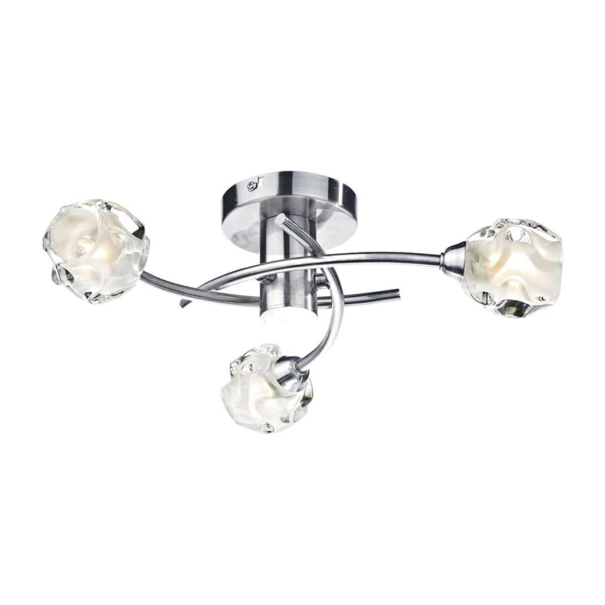dar lighting SEA5346 Seattle 3 Light Flush Satin Chrome and Sculptured Glass