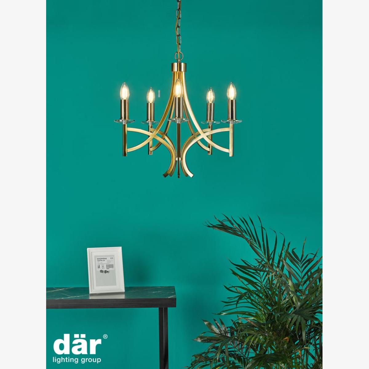dar lighting Lyo0575 Lyon 5 Light Armed Fitting Antique Brass Crystal