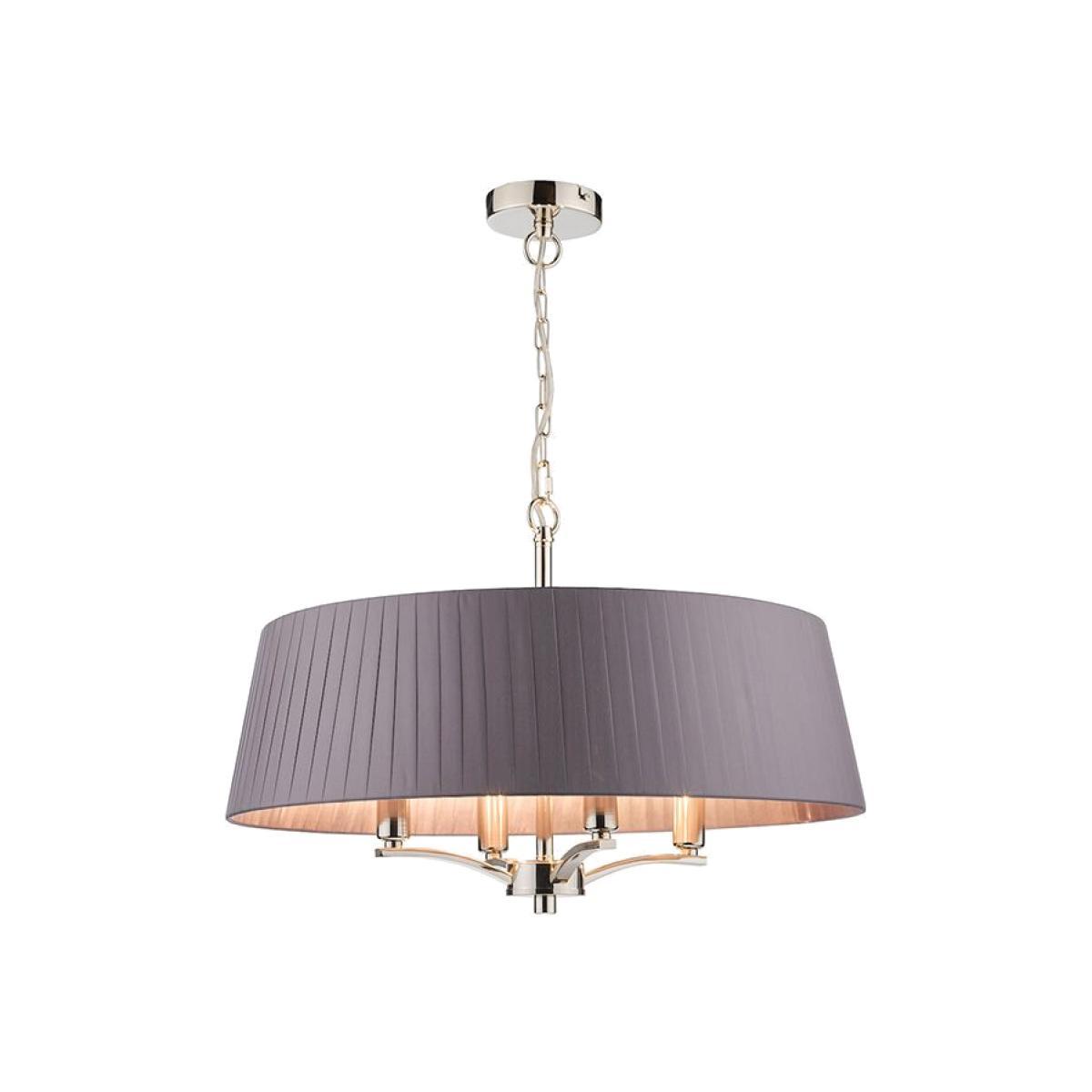 dar lighting Cri0439 Cristin 4 Light Pendant Polished Nickel With Grey Ribbon Shade