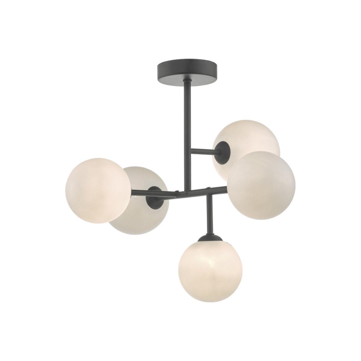 dar lighting EUA5422 Euan 5 Light Semi Flush Black and Opal Glass