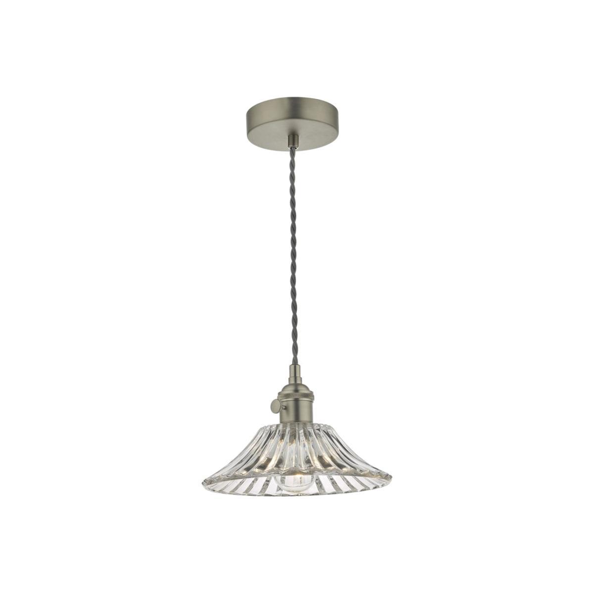 dar lighting Had0161-04 Hadano 1 Light Pendant Antique Chrome With Flared Glass Shade