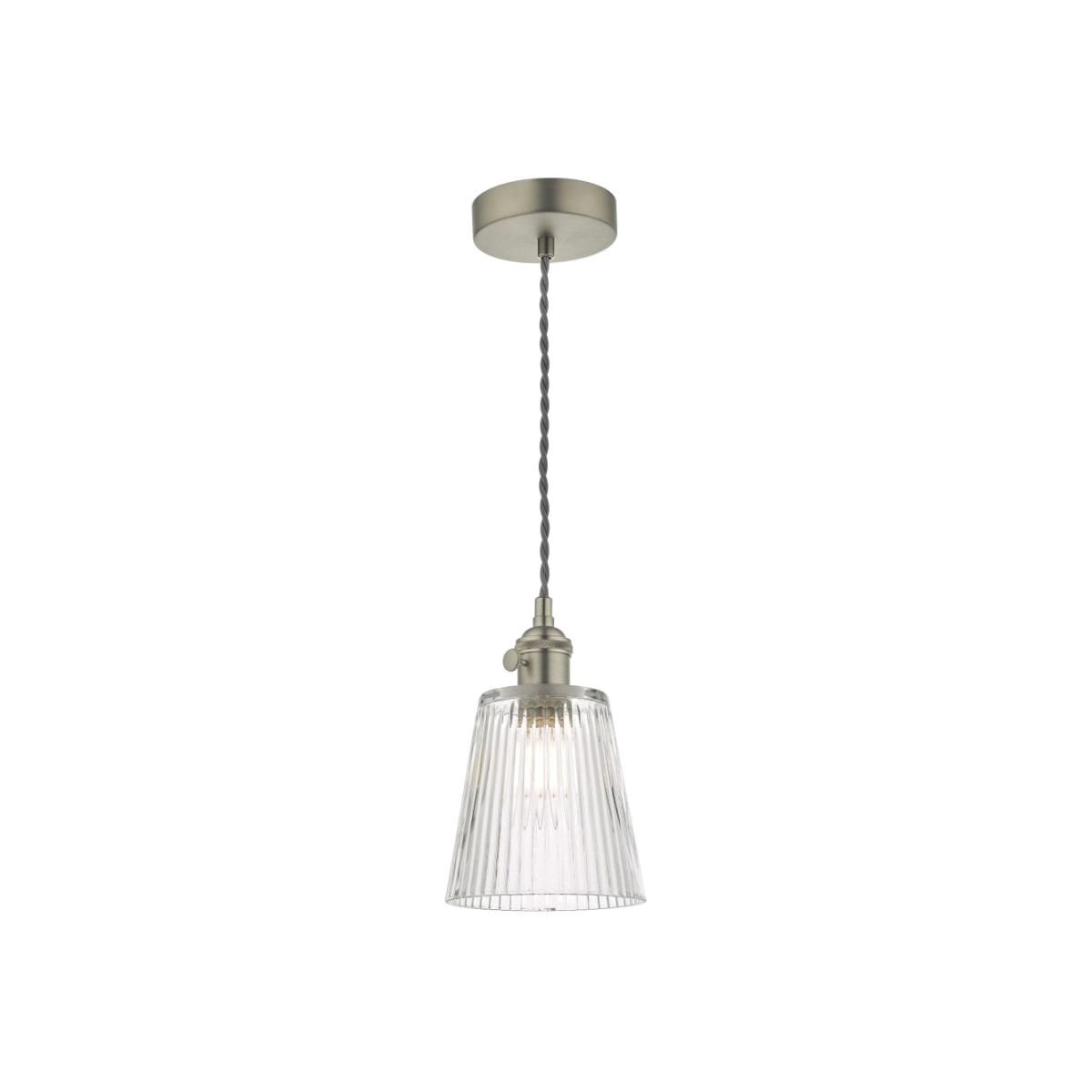 dar lighting Had0161-05 Hadano 1 Light Pendant Antique Chrome With Ribbed Glass Shade