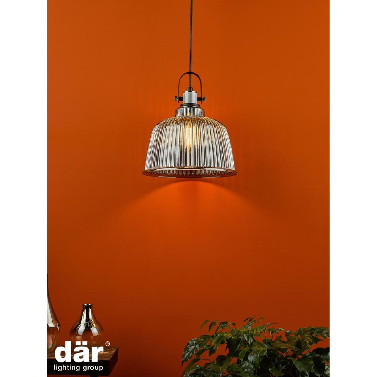 dar lighting Rho8610 Rhode Single Large Pendant Polished Chrome Smoked Glass