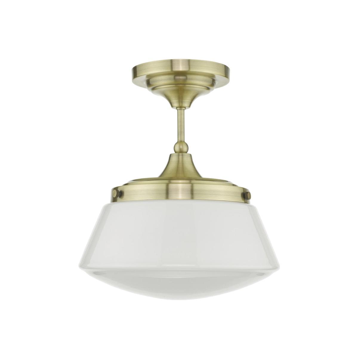 dar lighting CAD0175 Caden Semi Flush Antique Brass Opal Glass IP44 – image 1