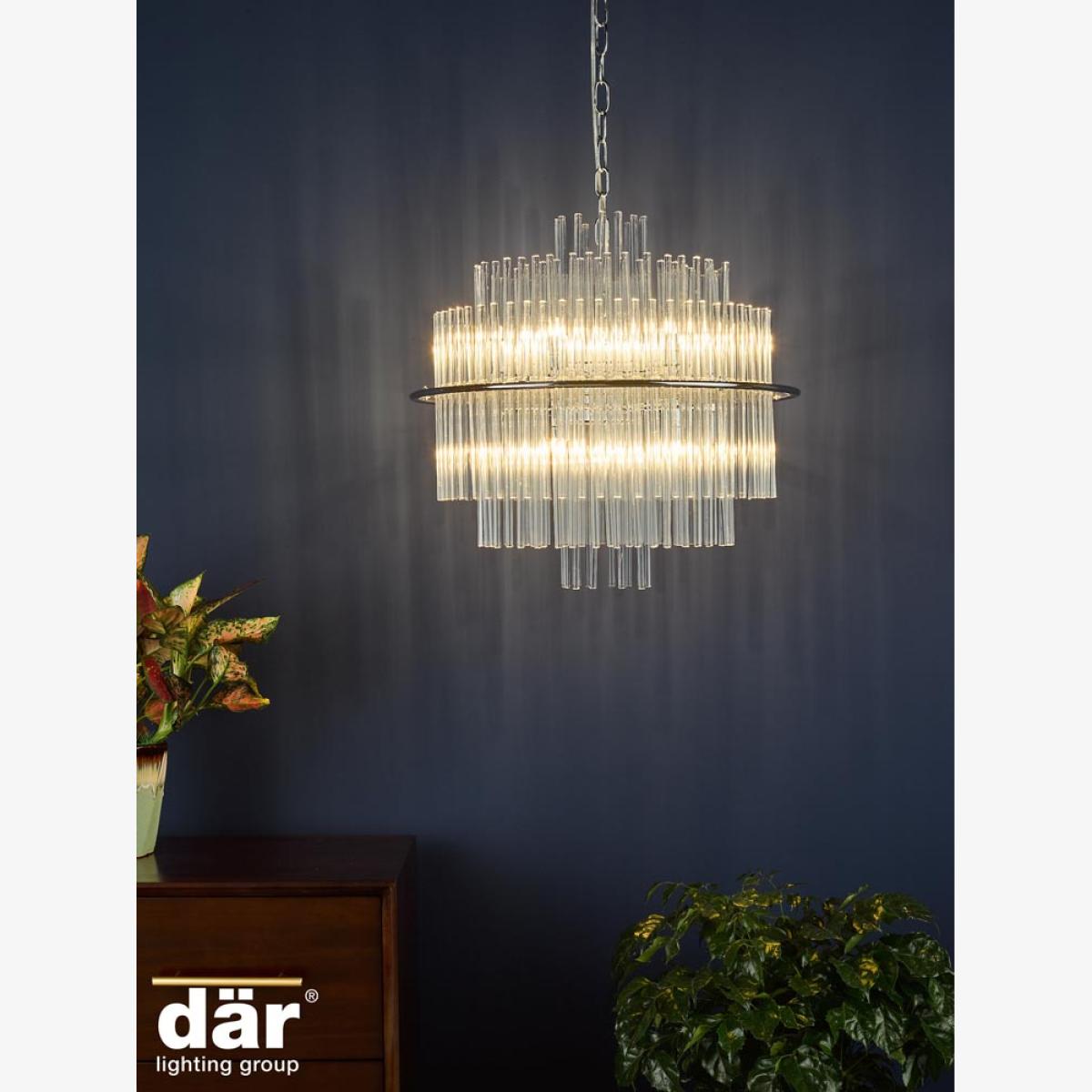 dar lighting Luk1750 Lukas 13 Light Pendant Polished Chrome Glass