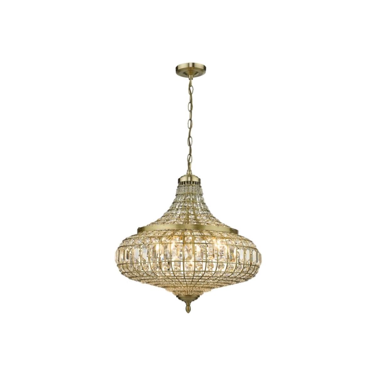 dar lighting Asm0675 Asmara 6 Light Pendant Antique Brass Crystal
