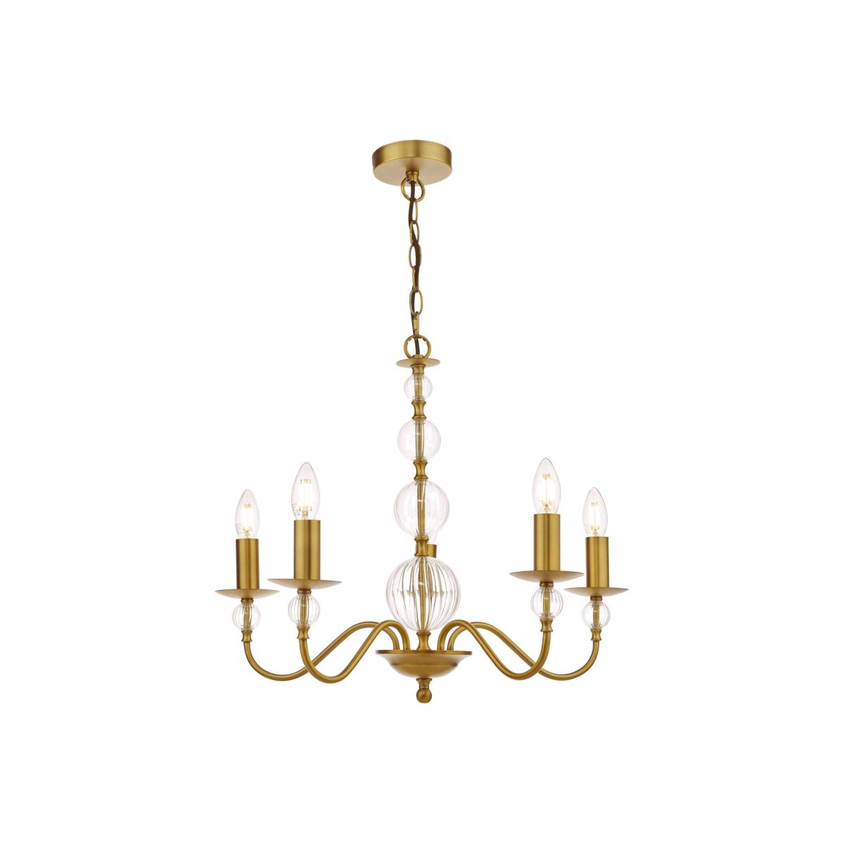 dar lighting LYZ0545 Lyzette 5 Light Armed Fitting Aged Brass Ribbed Glass
