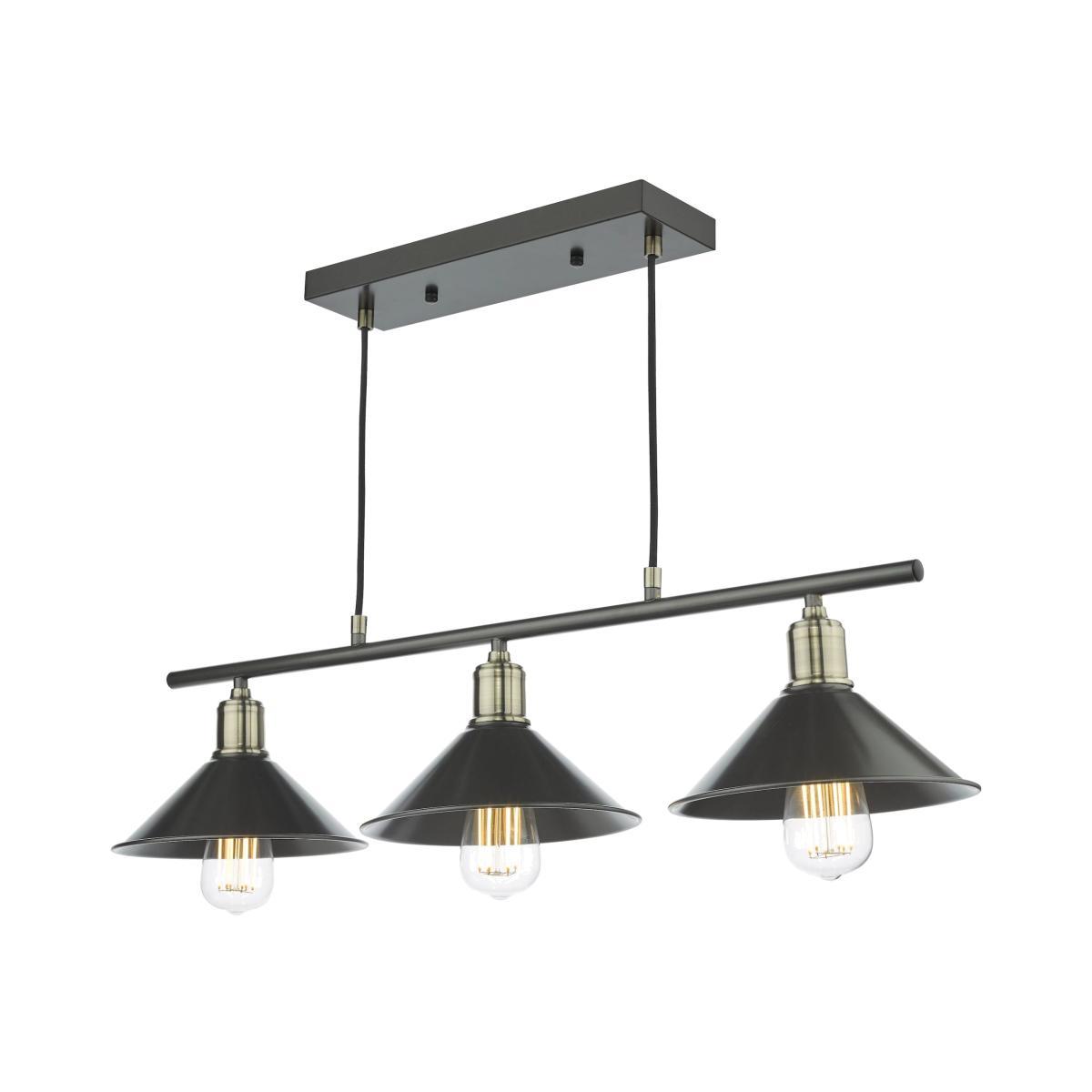 dar lighting Jal0361 Jalen 3 Light Bar Pendant Graphite Antique Brass