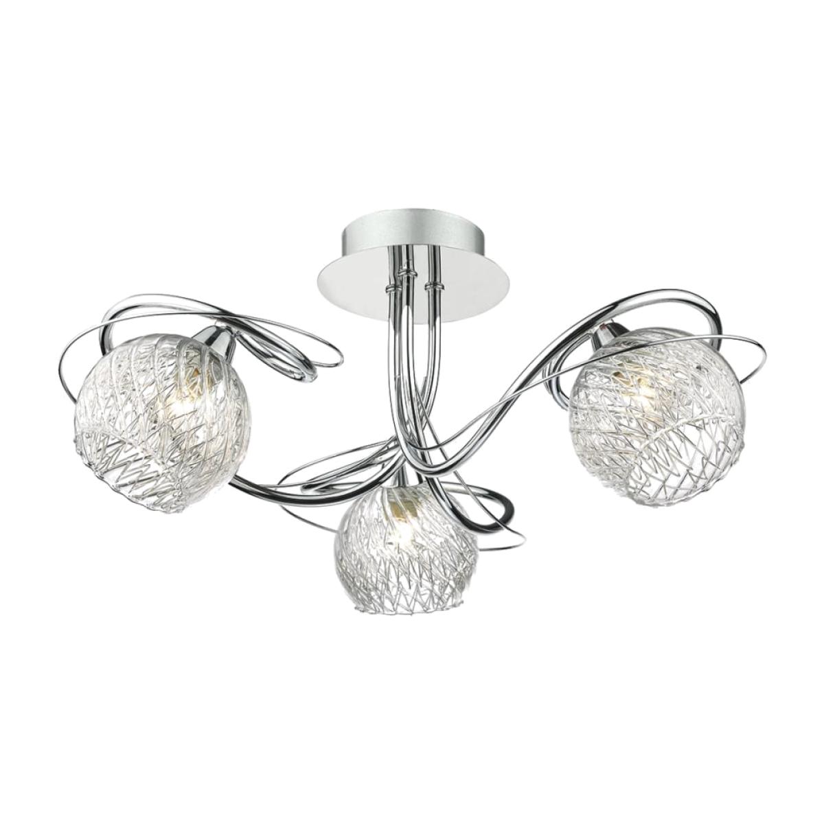 dar lighting REH0350 Rehan 3 Light Semi Flush Decorative Glass Polished Chrome Frame