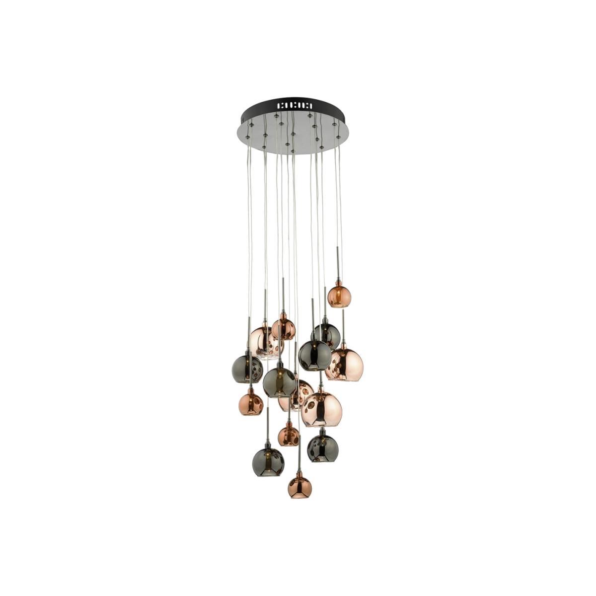 Dar Lighting AUR1564 Aurelia 15 Light G4 Spiral Pendant With Copper, Dark Copper and Bronze Glass, Black Chrome Ceiling Plate