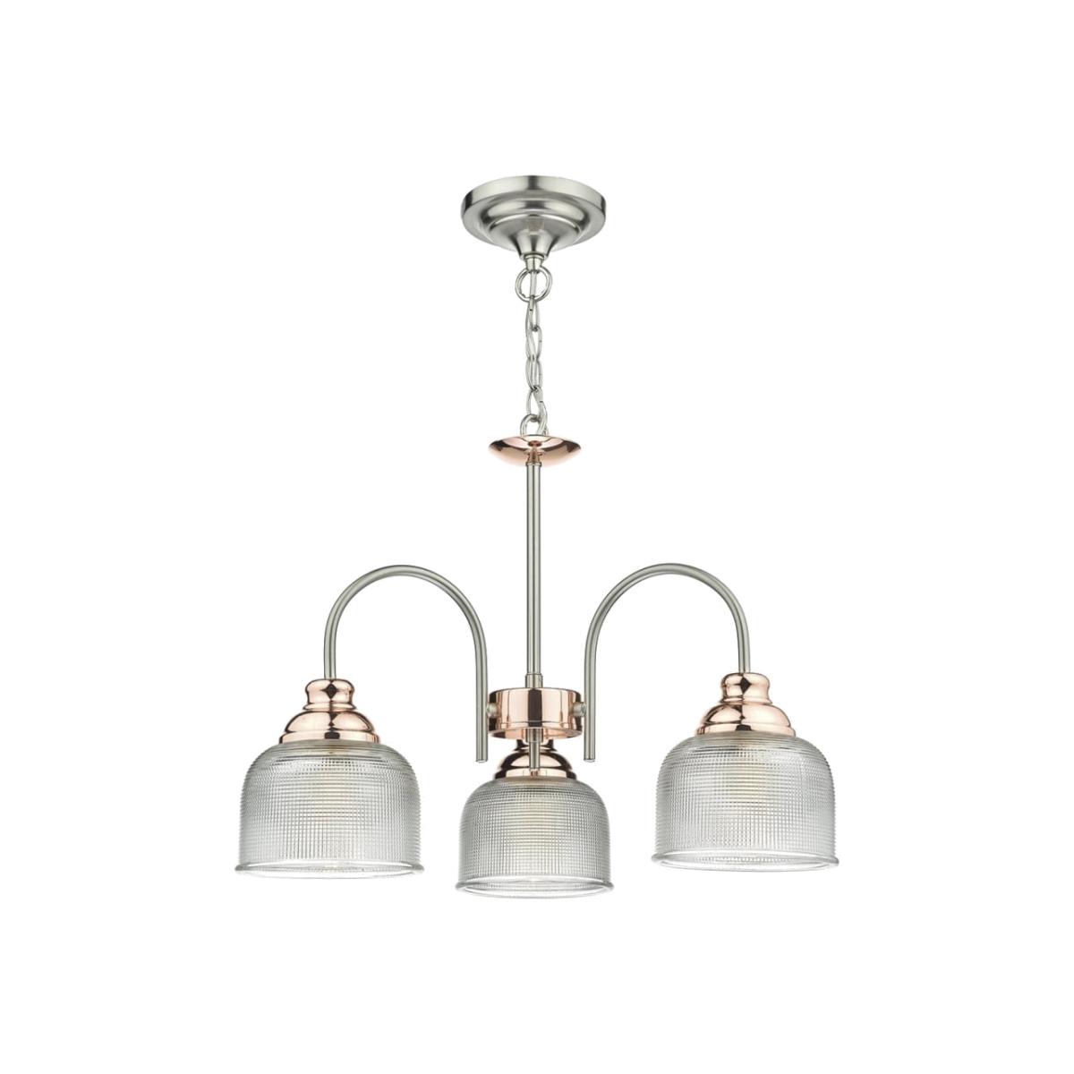 dar lighting Wha0346 Wharfdale 3 Light Pendant Satin Chrome Copper Detail Glass Shades