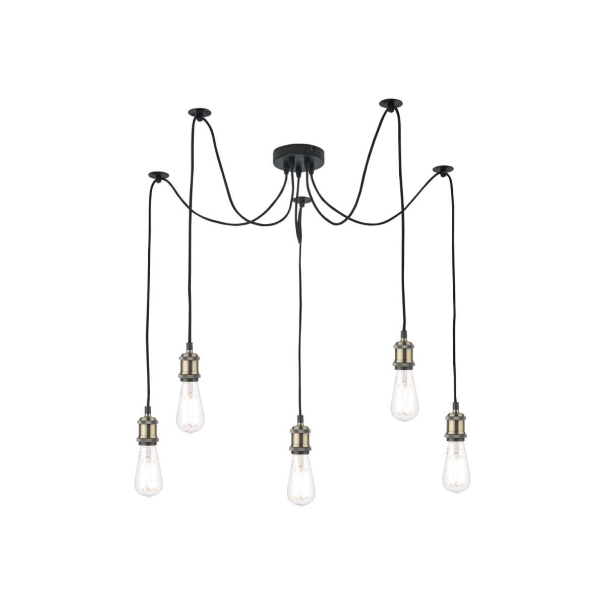 dar lighting Wac0575 Waco 5 Light Pendant Antique Brass Matt Black