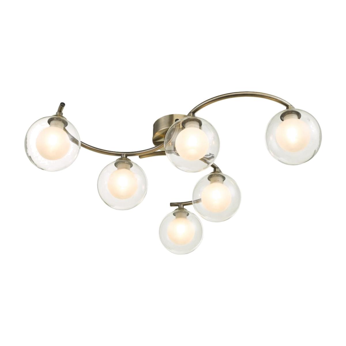 dar lighting Nak6475-04 Nakita 6 Light Semi Flush Antique Brass With Clear/Opal Glass
