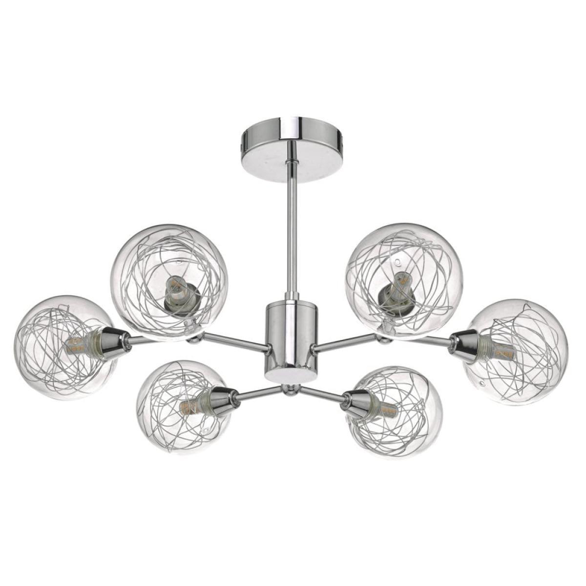 dar lighting TYK6450 Tyka 6 Light Semi Flush Polished Chrome and Glass – image 2