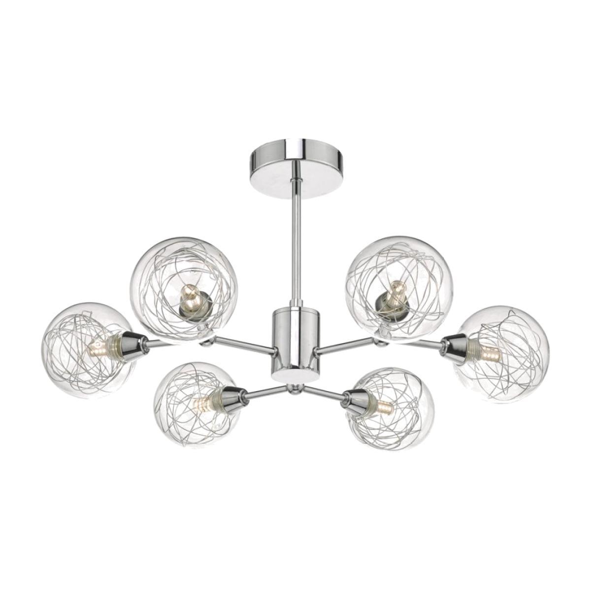 dar lighting TYK6450 Tyka 6 Light Semi Flush Polished Chrome and Glass – image 1