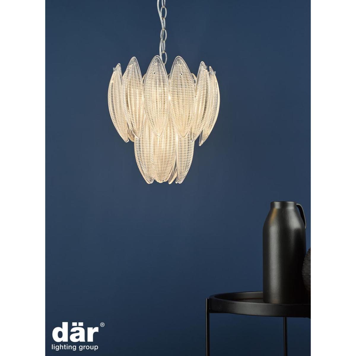 dar lighting Mae0608 Maeve 6 Light Pendant Polished Chrome Textured Glass