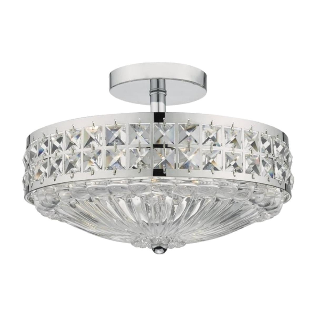 Dar Lighting OLO5350 Olona 3 Light Semi Flush Polished Chrome Crystal Beads And Glass Diffuser
