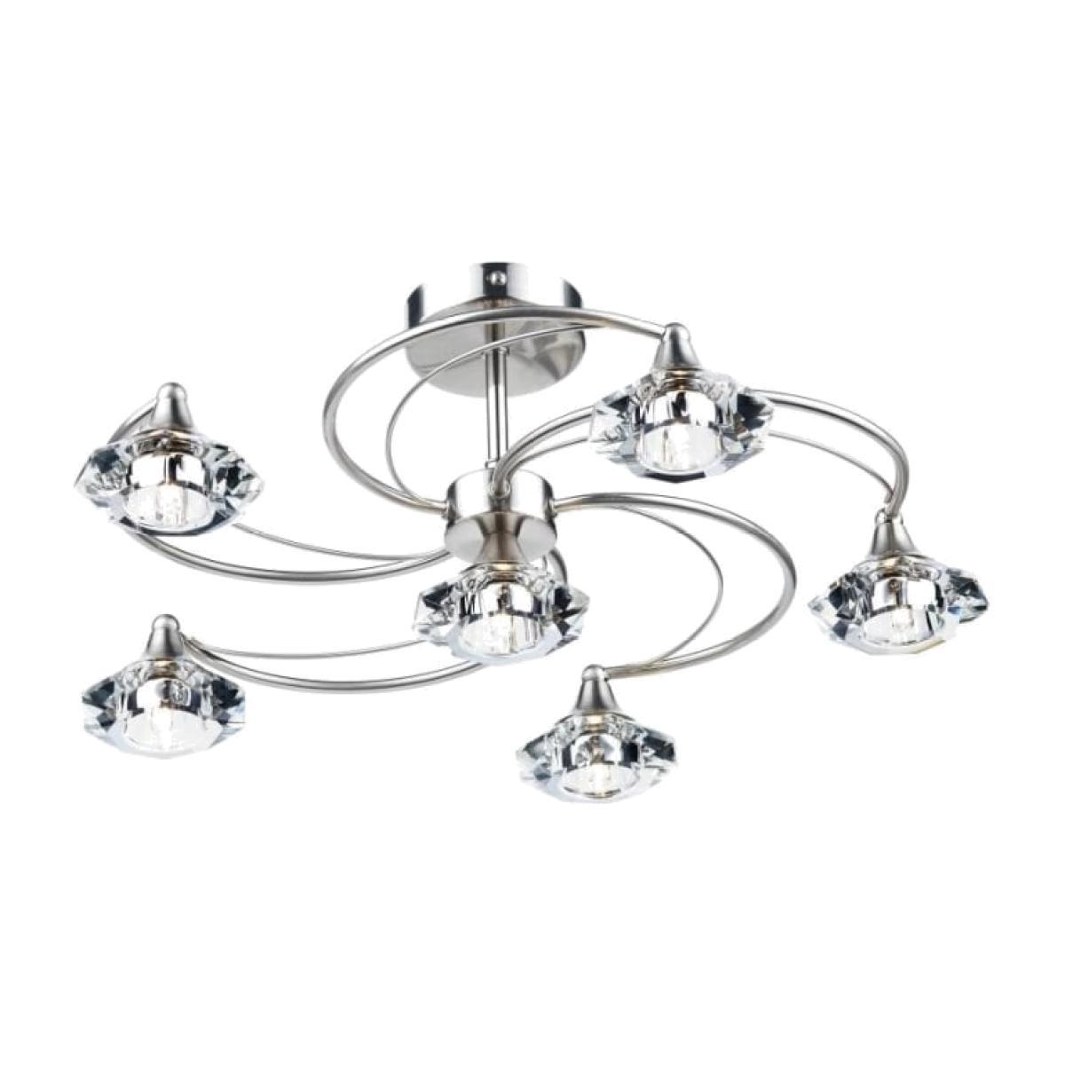 Dar Lighting LUT0646 Luther 6 Light Semi Flush Complete With Crystal Glass Satin Chrome